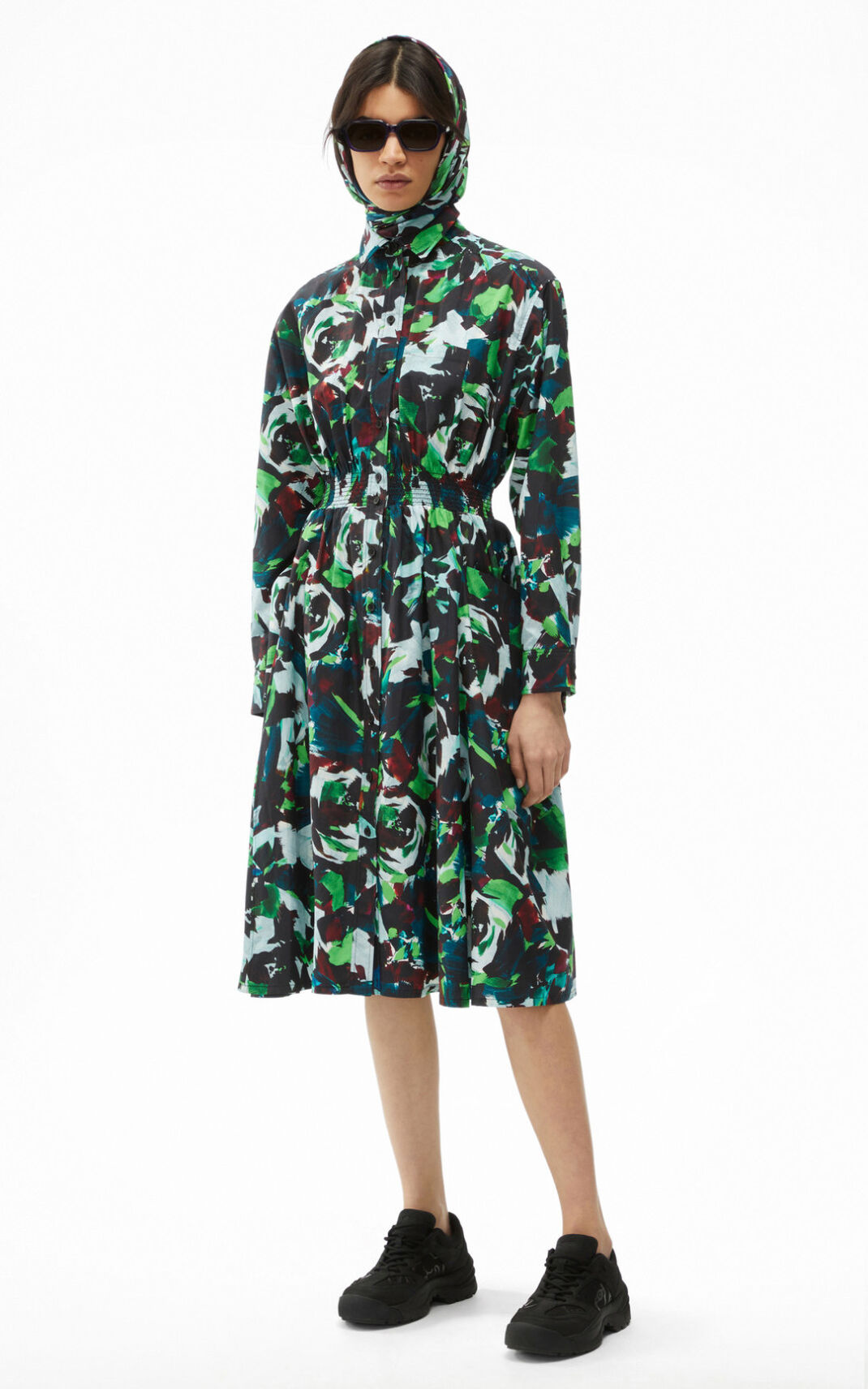 Kenzo Archive Floral shirt Dress Green For Womens 0431EFAYS